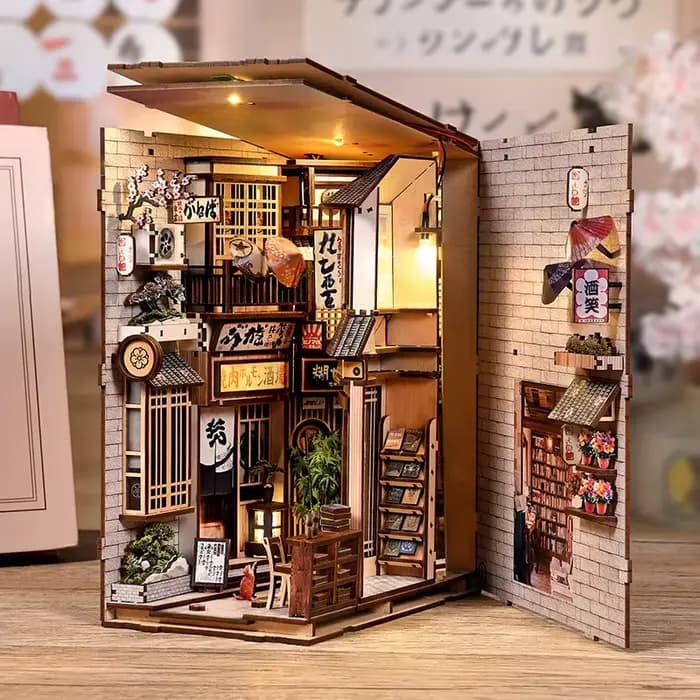Maison miniature DIY Cat's Alley - Kit de coin livre en bois 3D