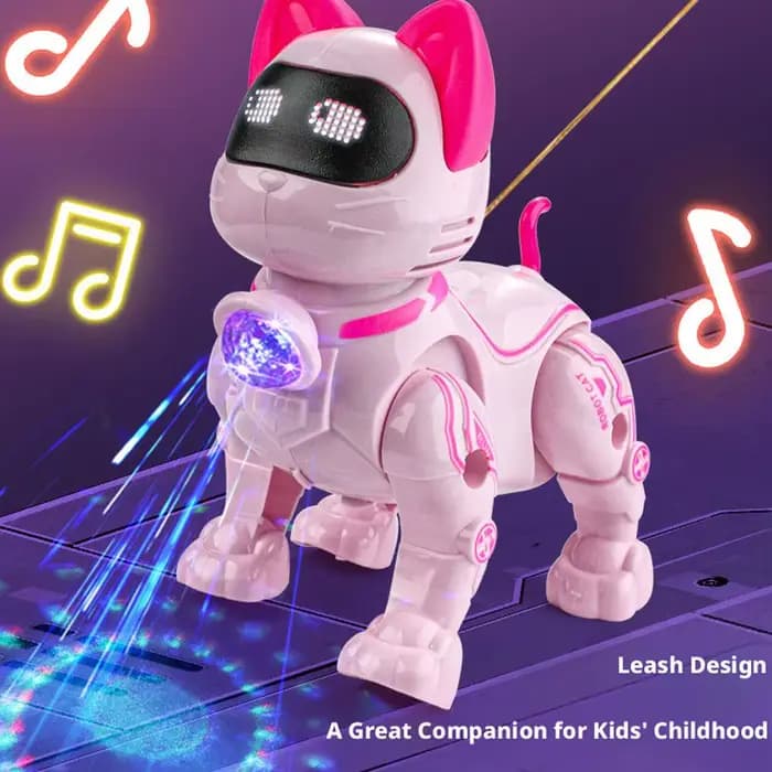 Jouet robot chat électrique interactif qui marche et chante avec laisse