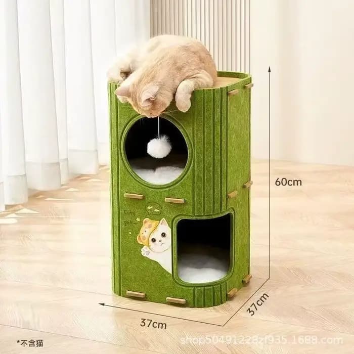 Lit pour chat en feutre vert - Arbre
