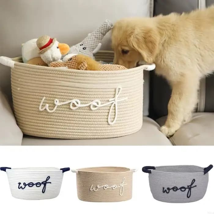 Panier rangement en corde coton fabriqué à main pour jouets chien