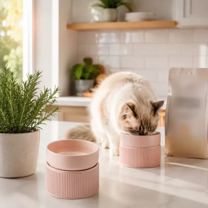 Bols en céramique pour nourriture et eau pour chat, faciles à nettoyer, double bol en céramique pour chat, station d'alimentation surélevée pour chatons