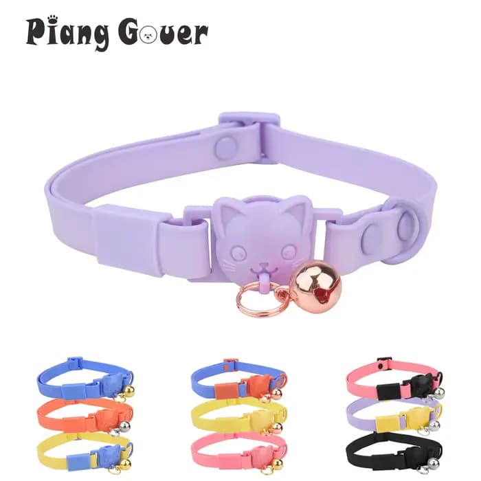 Collier de collier de chat de compagnie avec petite cloche PVC imperméable réglable collier de chaton couleur bonbon