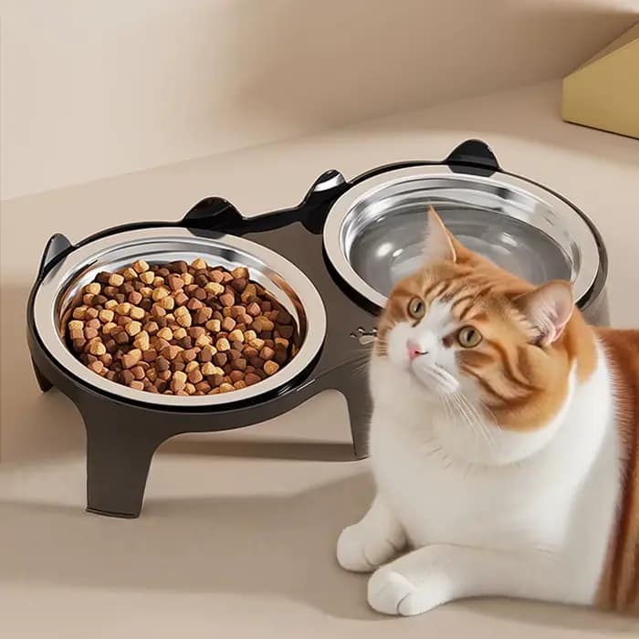 Bol de nourriture et d'eau pour chat en acier inoxydable