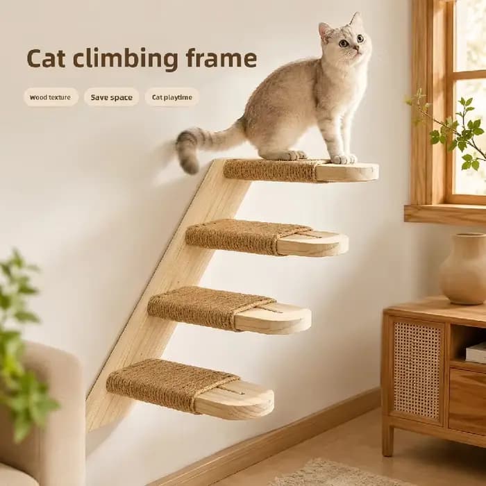 Arbre à chat en bois massif, tour d'escalade multi-niveaux, griffoir en sisal, centre d'activités, mobilier pour animaux de compagnie pour chats d'intérieur et chatons