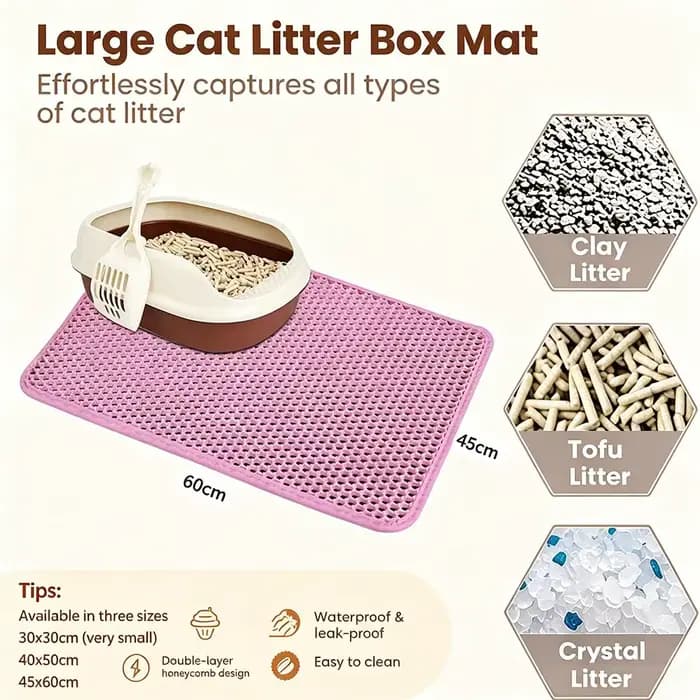 Tapis de litière pour chat Double couche antidérapant pour animaux de compagnie