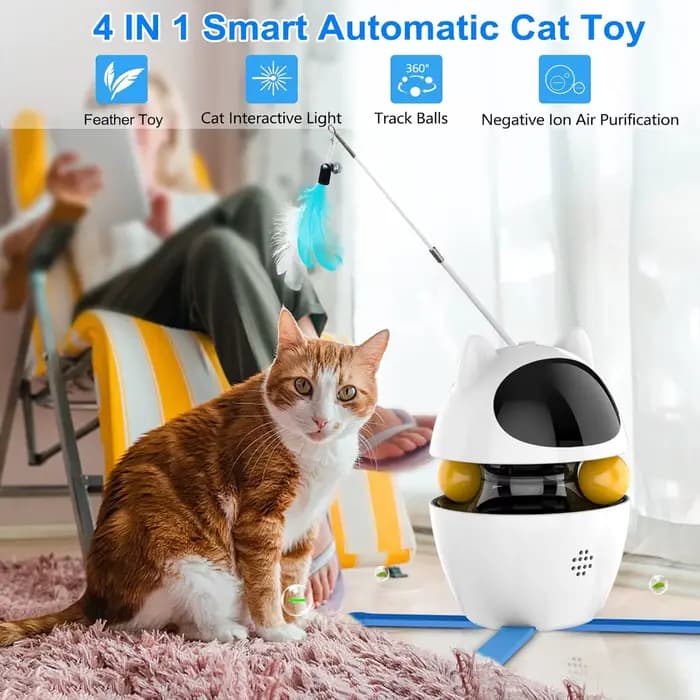 Jouets interactifs ATUBAN pour chats d'intérieur, jouets interactifs 3 en 1 avec jouet à plumes pour chat, jouet à balle pour chat, rechargeable par USB