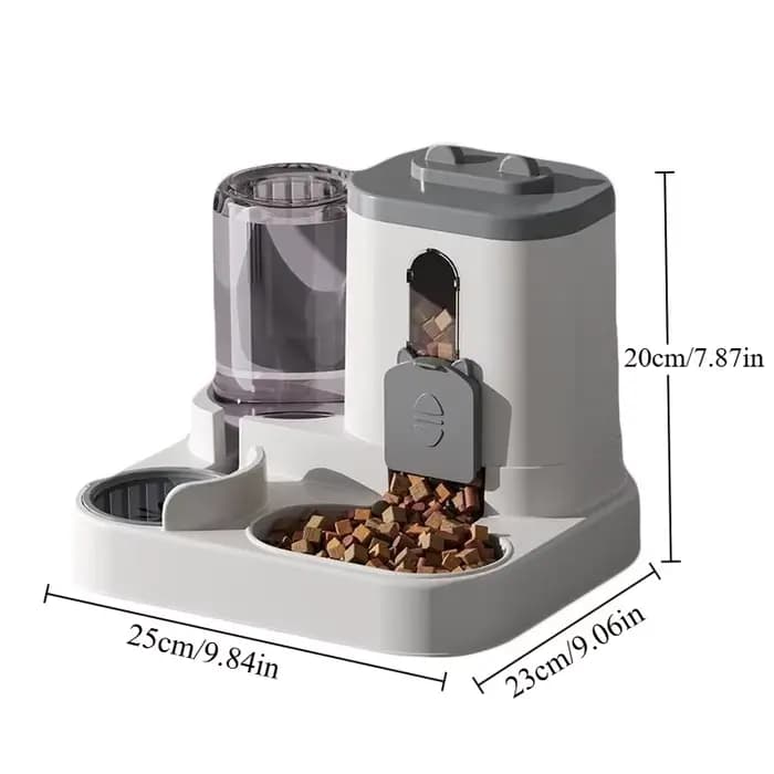 Distributeur automatique de nourriture pour chats avec fontaine à eau intégrée et design anti-déversement
