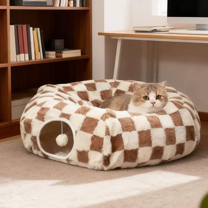 Lit Tunnel pour chat, jouets interactifs lavables avec Tunnel à bille