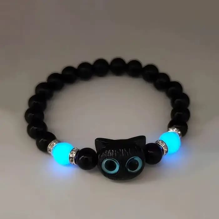 Collier chat noir et blanc dessin animé mignon, bracelet pour femmes et hommes, brille dans le noir, bijoux de couple, cadeaux