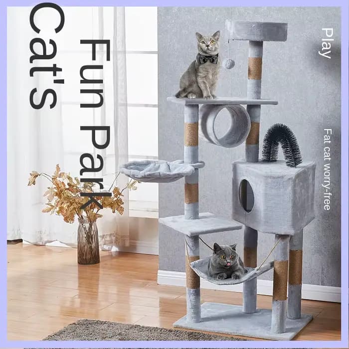 Grande tour d'arbre à chat avec plusieurs hamacs