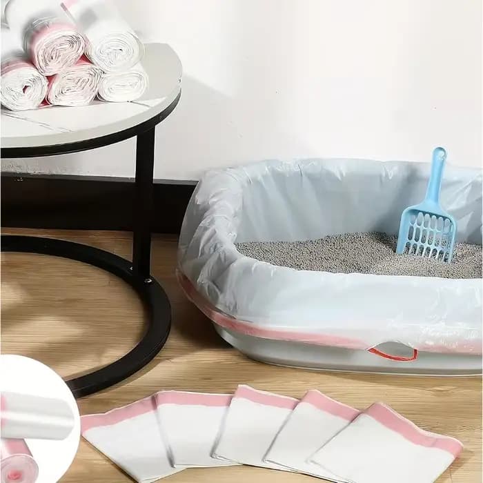 1 rouleau de sacs à litière pour chat avec cordon de serrage, sacs poubelles pour animaux de compagnie, doublures pour bac à litière, plusieurs tailles, fournitures de nettoyage pour chats et chiens,