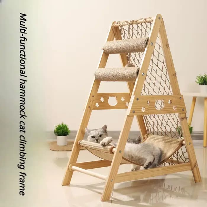 Structure d'escalade pour chat en bois avec hamac filet de repos