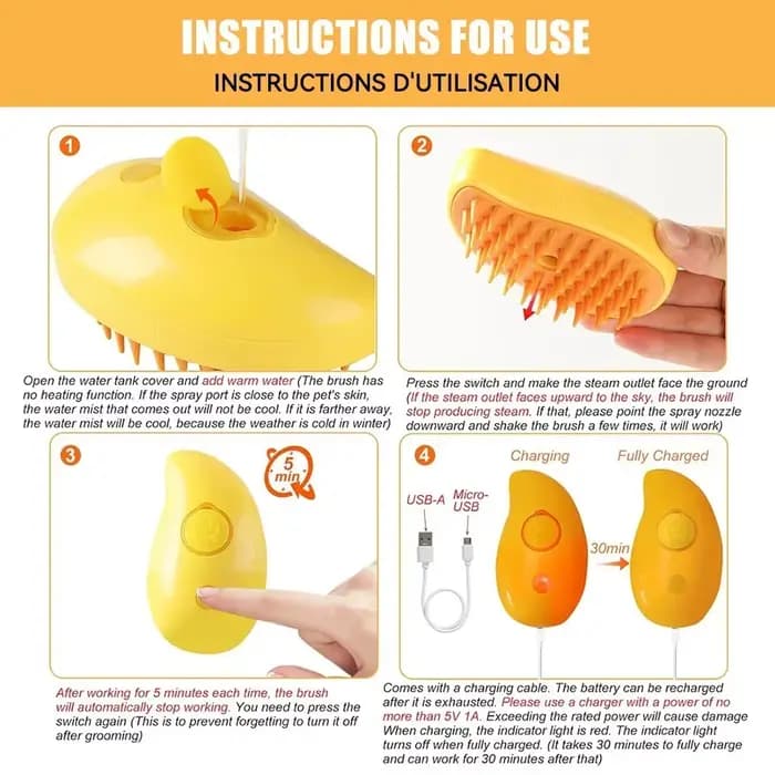 Brosse vapeur 3 en 1 pour chat, brosse à vapeur pour toilettage, pulvérisateur électrique pour Massage des chiens et des animaux de compagnie, nettoyage des cheveux, peignes de Massage
