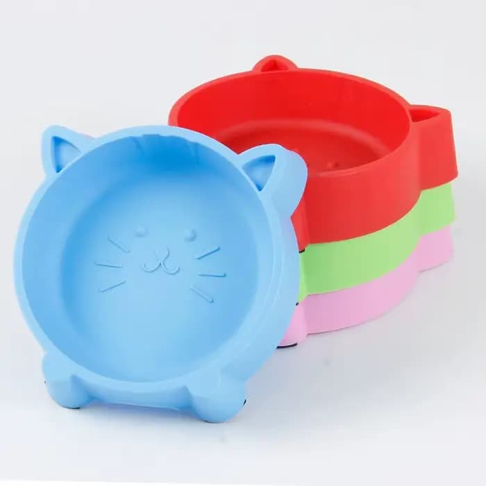 Bol pour animaux de compagnie avec design oreilles de chat mignonnes - Distributeur de nourriture et d'eau en plastique