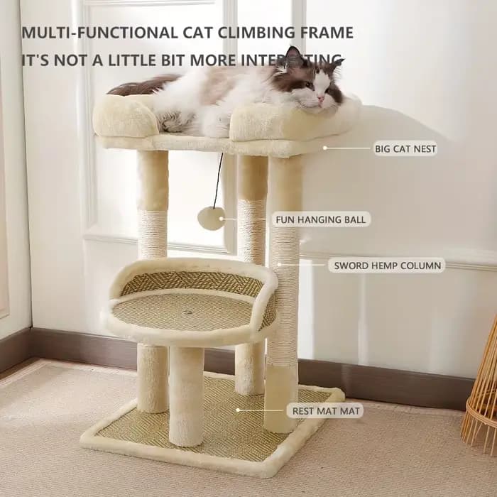 Arbre à chat de luxe à 2 niveaux avec postes à gratter en Sisal