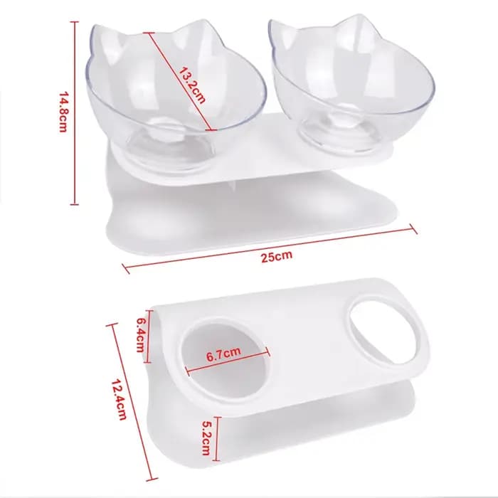 Double gamelle pour chat 15 ° Mangeoire surélevée inclinée pour animaux de compagnie avec support