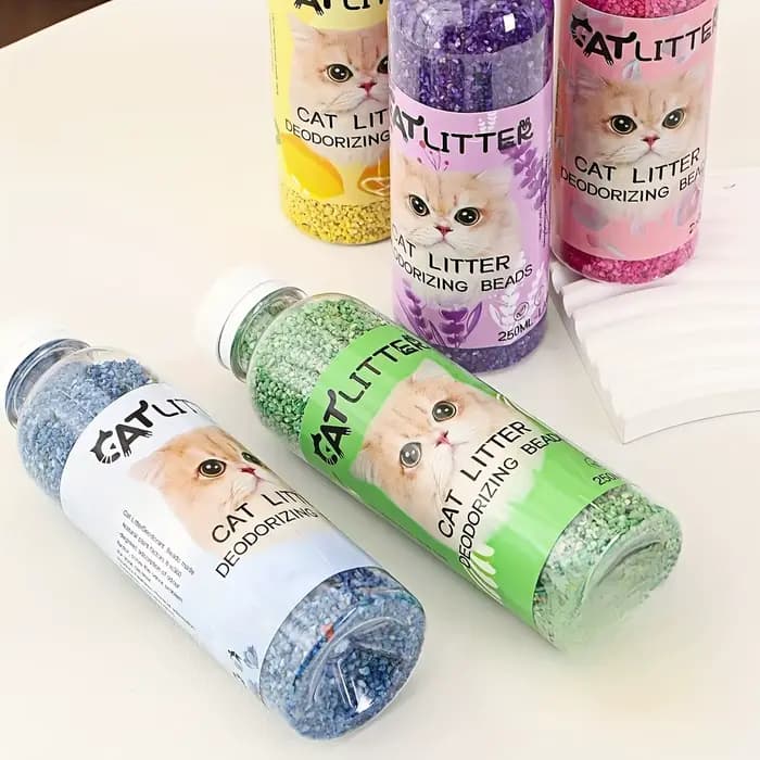 Une bouteille de perles désodorisantes pour litière de chat – Faites l'odeur de votre maison confortable et élimine les odeurs.