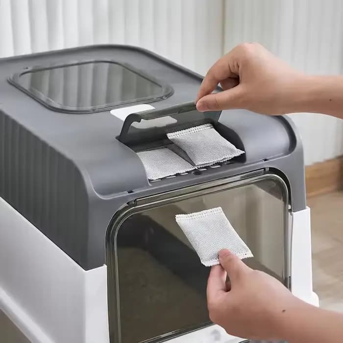 Grande litière pour chat pliable et fermée avec couvercle
