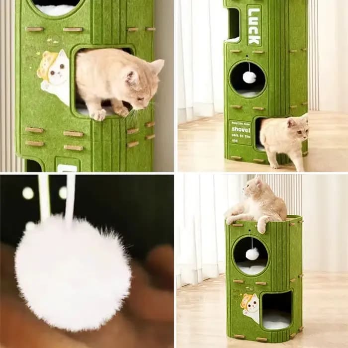 Lit pour chat en feutre vert - Arbre