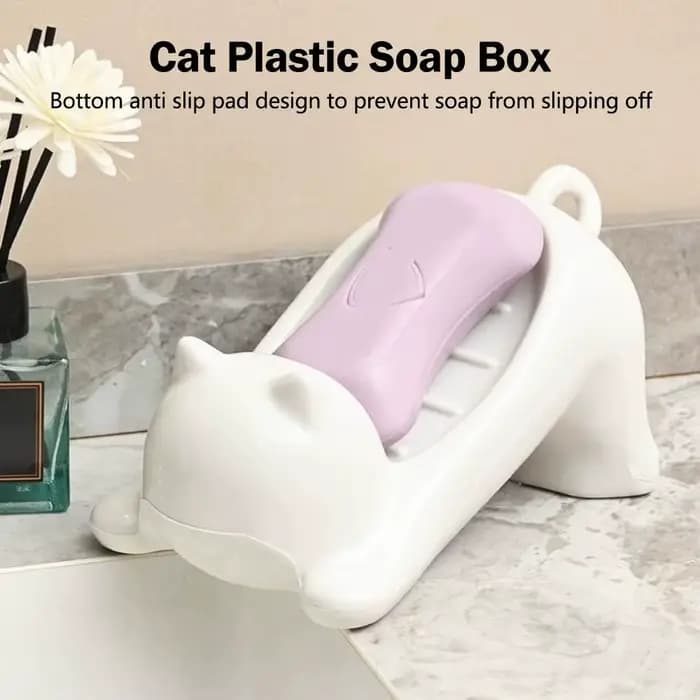 Porte-savon chat dessin animé mignon avec support en plastique de Drainage pour salle de bain