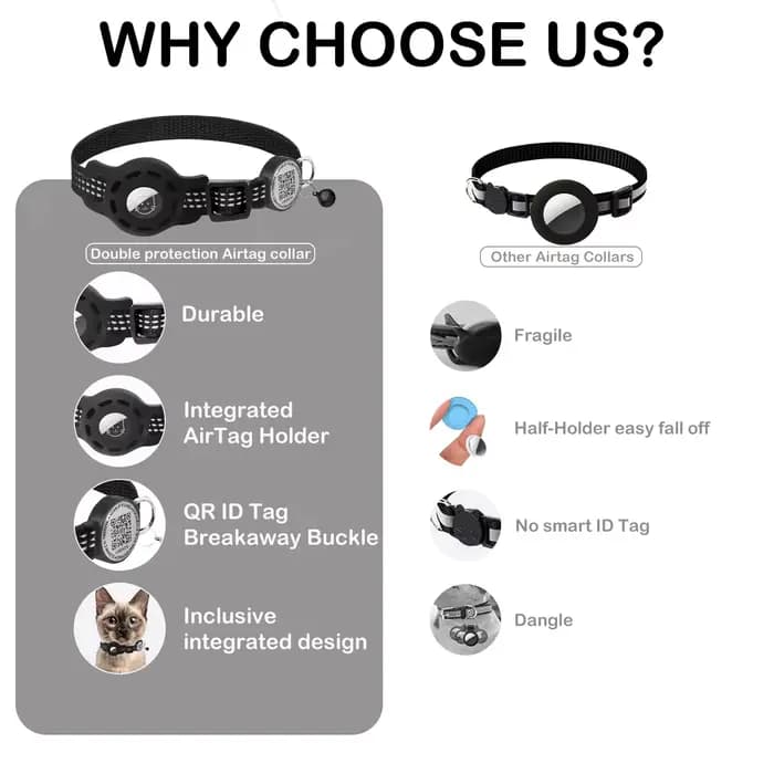 Collier GPS pour chat avec étiquette de Code QR et étui Airtag