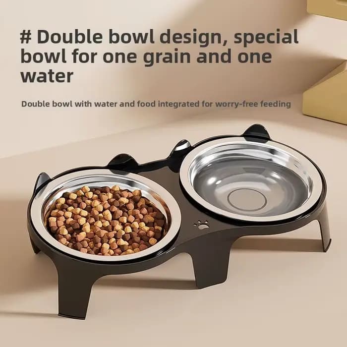 Bol pour nourriture et eau pour chat en acier inoxydable, avec conception anti-inclinaison, grande capacité, conception pour une alimentation facile, adapté aux bols pour chat/chien, 1 pièce