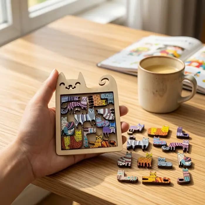 Jouet de puzzle amusant en bois en forme de chat