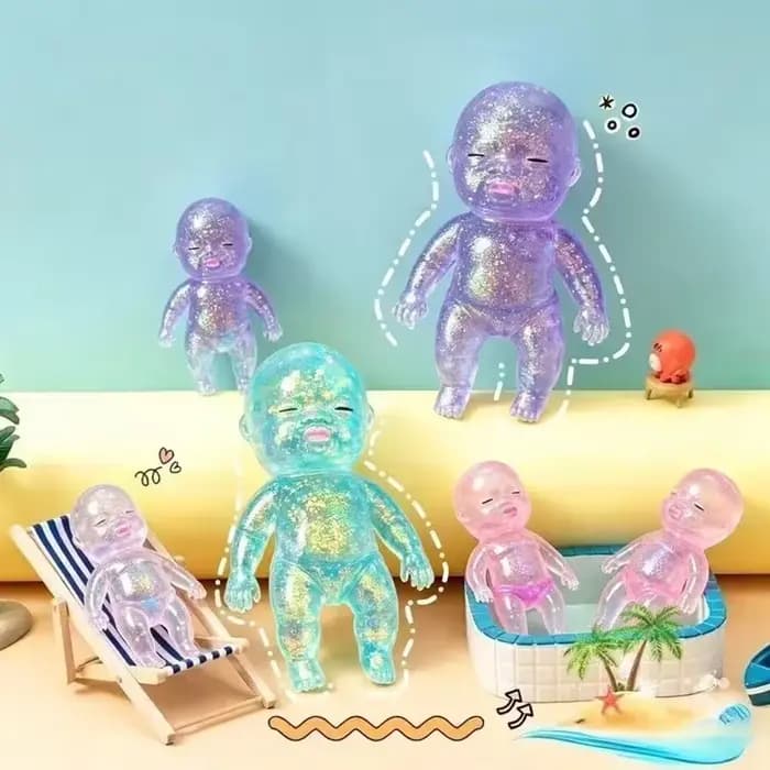 Nouveau jouet anti-stress à presser, mignon en forme de bébé, jouet de relaxation brillant, jouet extensible à remontée lente pour cadeau d'amis
