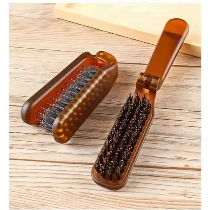 Brosse à cheveux pliable portable en poils de sanglier, peigne de voyage, accessoire de coiffure avec fonction de massage du cuir chevelu
