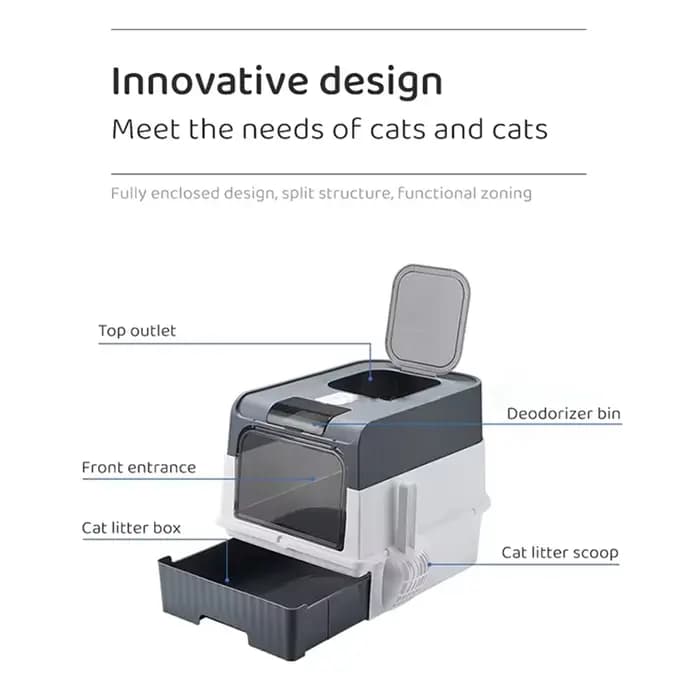 Grande litière pour chat pliable et fermée avec couvercle