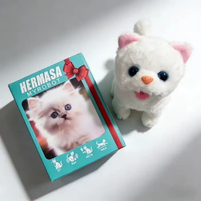 Jouet chaton réaliste et moelleux qui marche et miaule avec 6 sons