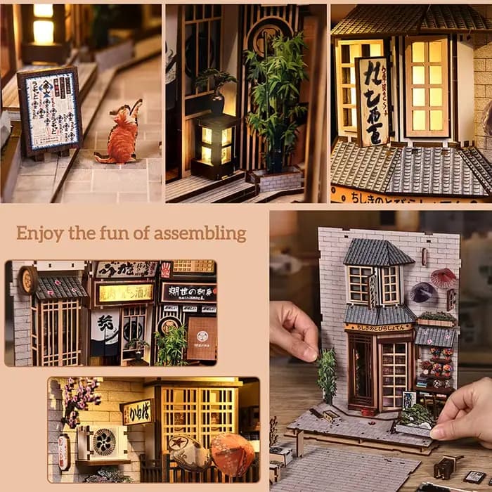 Maison miniature DIY Cat's Alley - Kit de coin livre en bois 3D