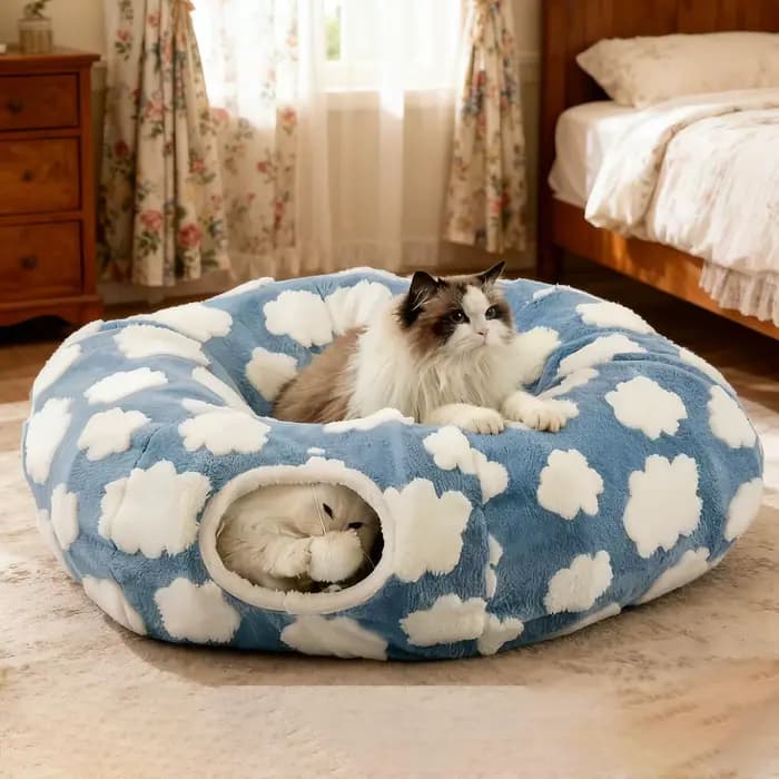Lit Tunnel pour chat, jouets interactifs lavables avec Tunnel à bille