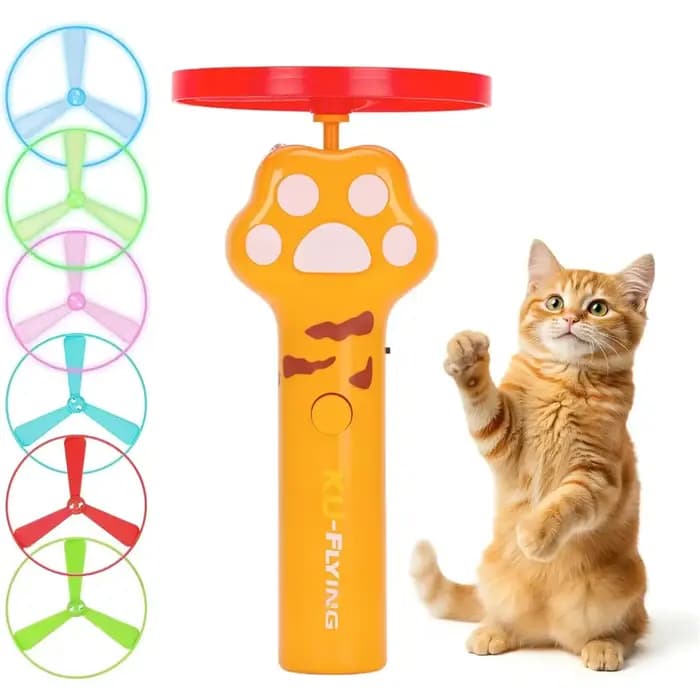 Lanceur de disques rechargeable pour chat avec 6 toupies volantes – Jouet interactif de chasse pour animaux de compagnie