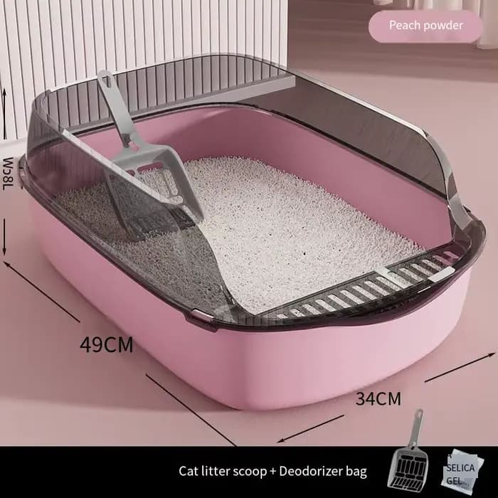 La bac à litière semi-fermé pour chat est en plastique et présente un design anti-éclaboussures. C'est un grand plateau
