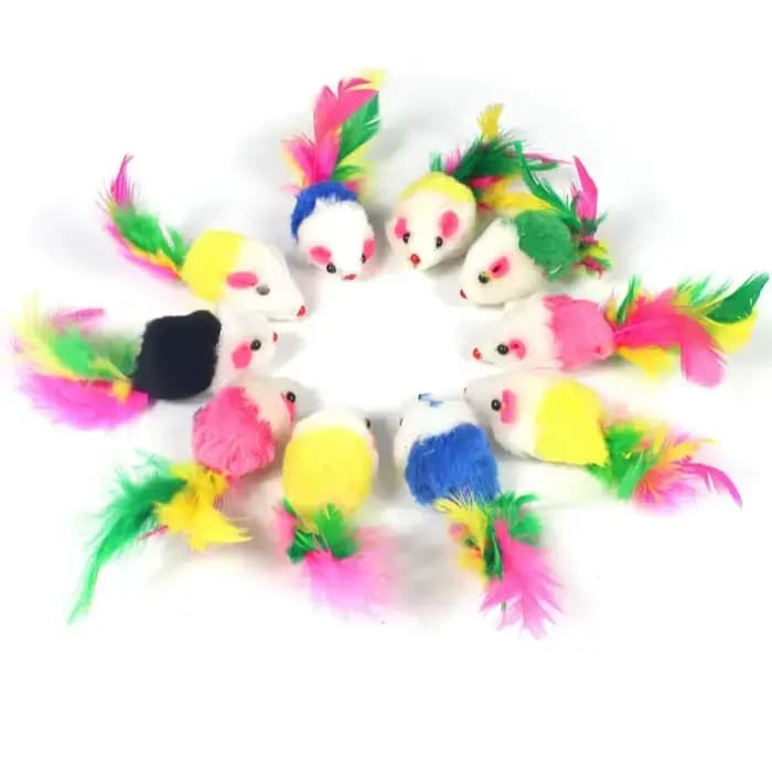 Jouets pour chat mignon en polaire douce, fausse souris, chaton, jouet amusant avec plumes colorées, jouet interactif pour chat, accessoires pour chat