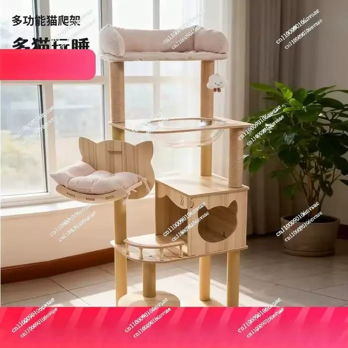 Arbre à chat en bois haut avec condo pour chat