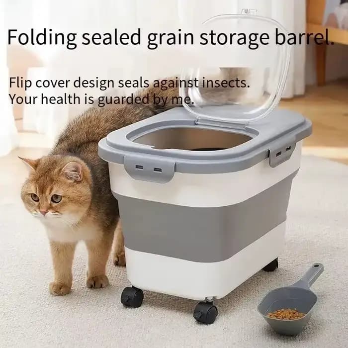 Conteneur de stockage hermétique pliable pour aliments pour animaux de compagnie avec couvercle