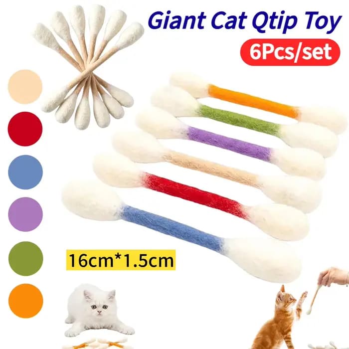 6 Jouets géants en forme de coton-tige pour chat avec herbe à chat