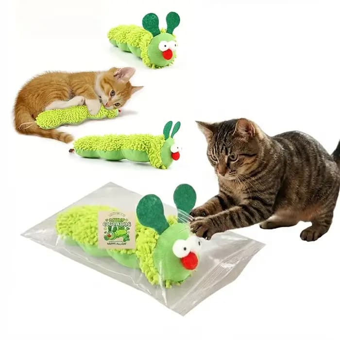 Jouets pour chats en peluche verte en forme de chenille
