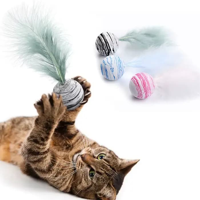 Jouet en plumes de chat, balle en mousse, amusant, pour chaton, jouet interactif, fournitures pour animaux de compagnie