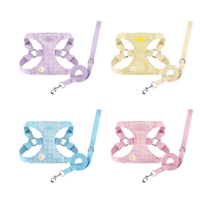 Harnais pour animaux de compagnie motif marguerite mignon, réglable, anti-évasion, doux et respirant, type gilet, pour chats, chatons et petits chiens, pour la promenade