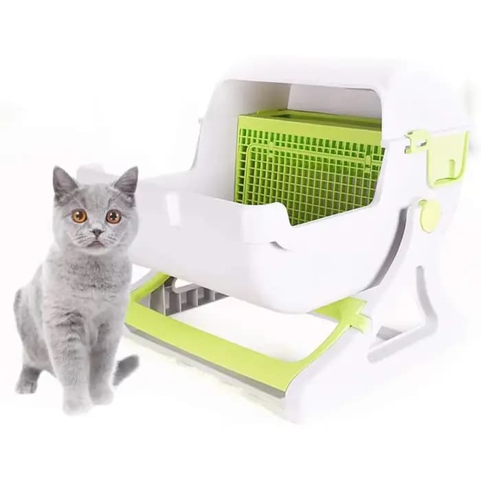 Bac à Litière pour Chat, Bac à Sable, Remplissage d'Escalier, Toilettes, Livres Autonome, Poubelle avec Clip Absorbant, Déchets, Assainissement