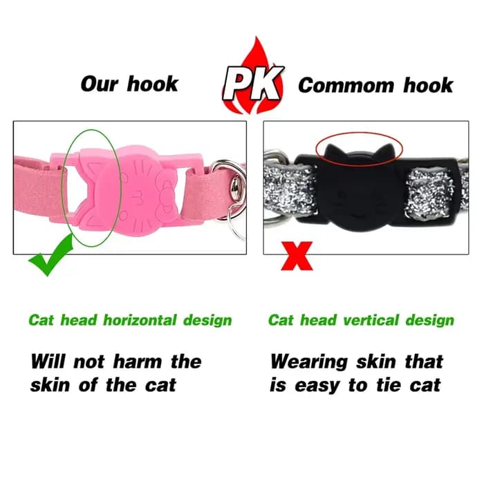 Collier pour chat en cuir suédé rose doux – Design strass scintillants avec cloche, détachable de sécurité et XS/S réglable pour chats et chiots