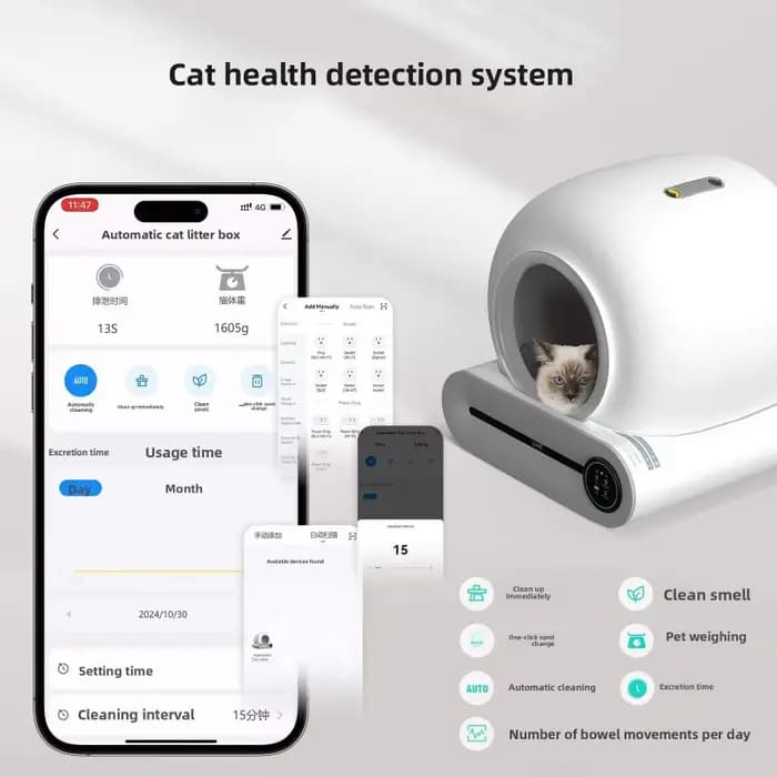 Bac à litière automatique pour chat de 65 l