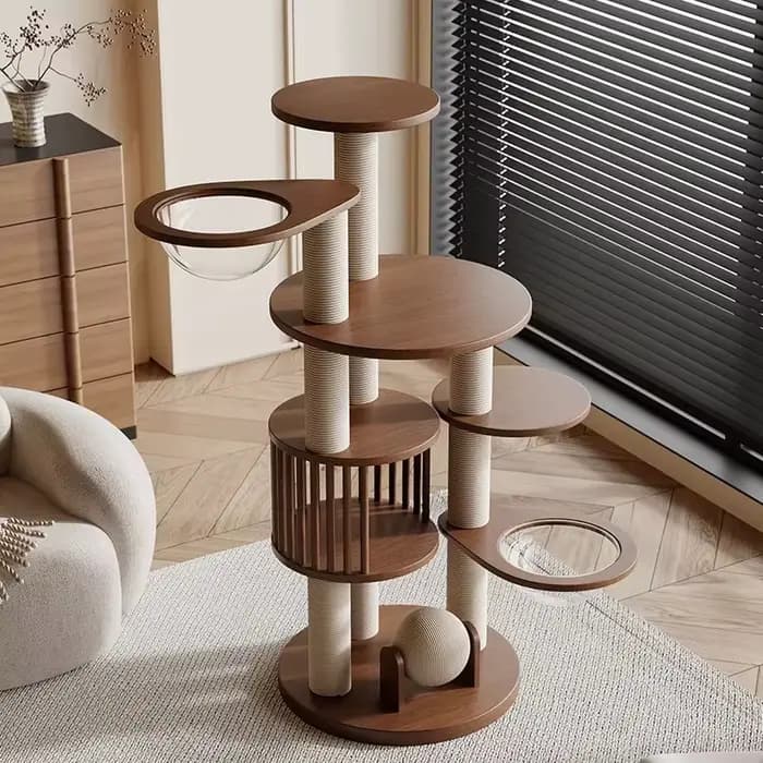 Grand arbre à chat en bois massif à plusieurs niveaux