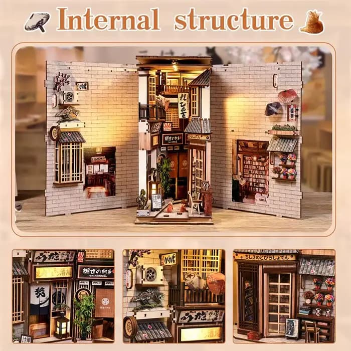 Maison miniature DIY Cat's Alley - Kit de coin livre en bois 3D