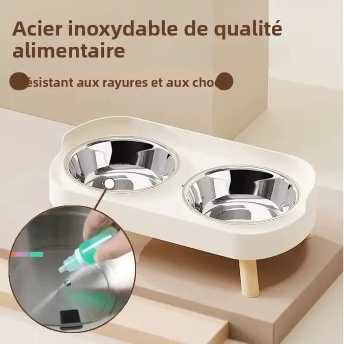 Distributeur surélevé pour animaux de compagnie Dopamine Colorful : Double gamelle en acier inoxydable avec support