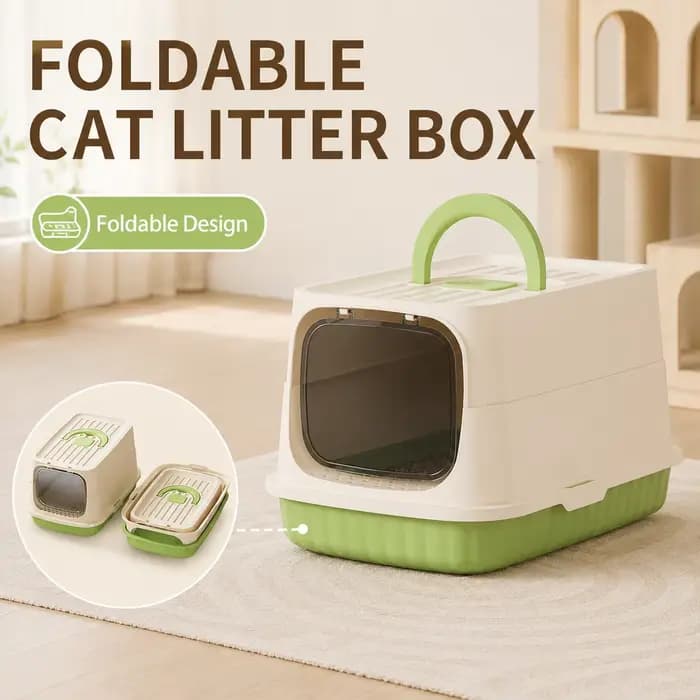 Bac à litière pour chat pliable, grand format, entièrement fermé, anti-odeur et anti-éclaboussures, avec pelle à litière et toilette portative pour chat
