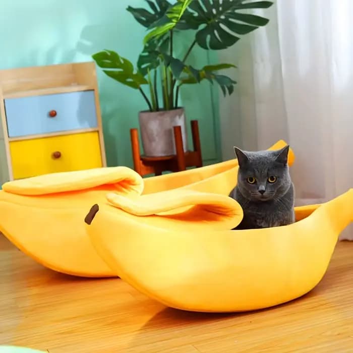 Lit pour chat banane, maison drôle et confortable